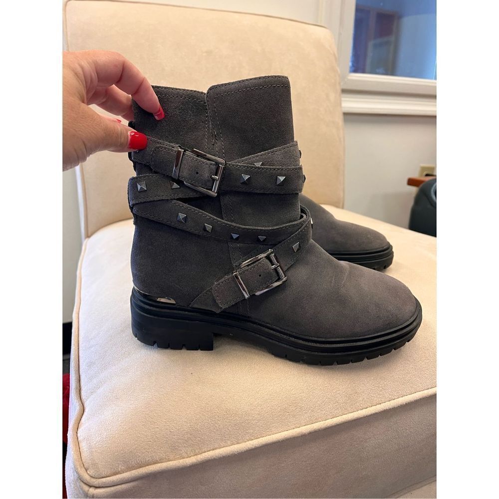 Vince Camuto Barretta Gray Suede Moto Boots sz 8 NWOT